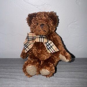 Mini Brown Teddy Bear Plaid Bow Jointed Stuffed Plush Toy Soft 5.5”